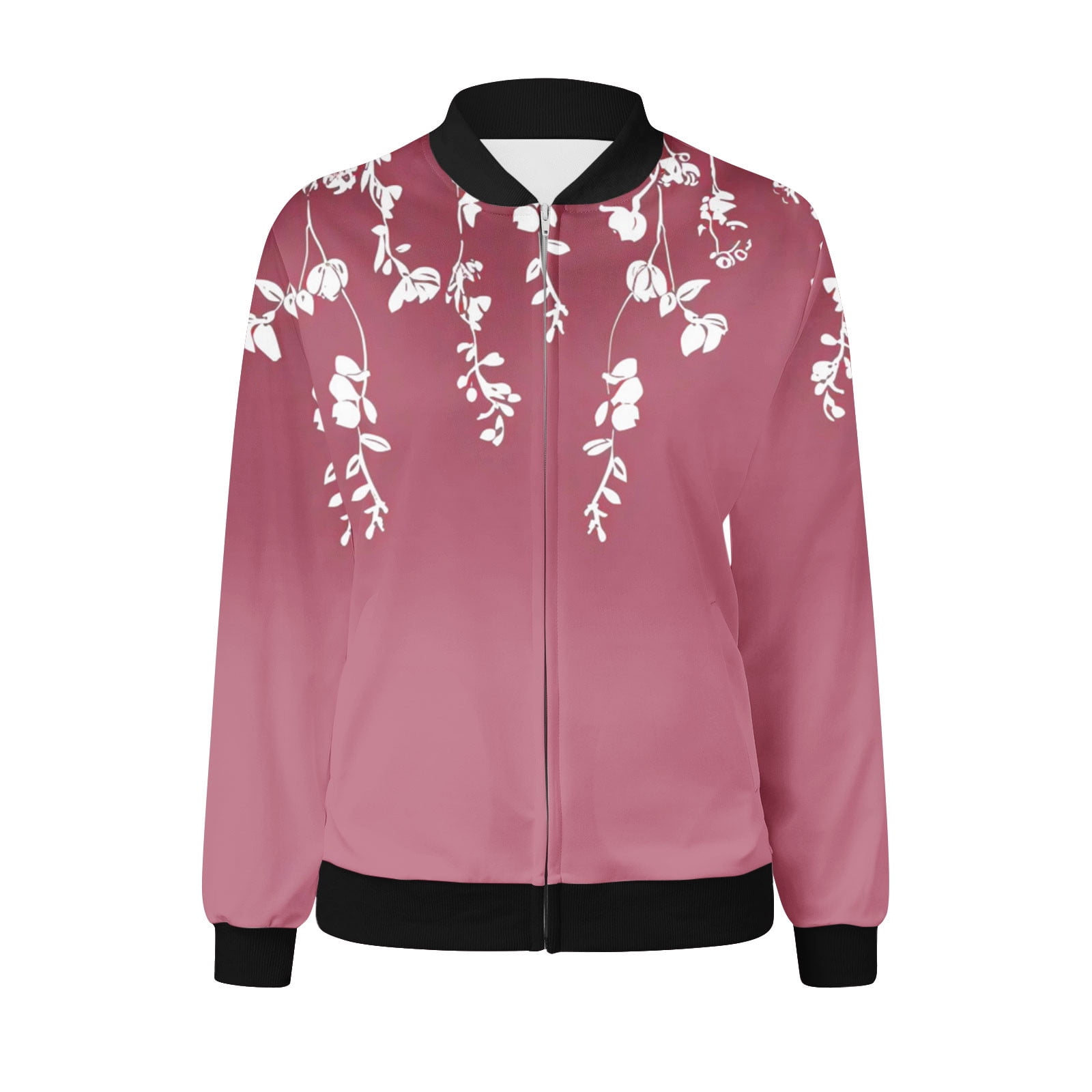 lcziwo Deals and Clearance Women's Floral Bomber Jacket