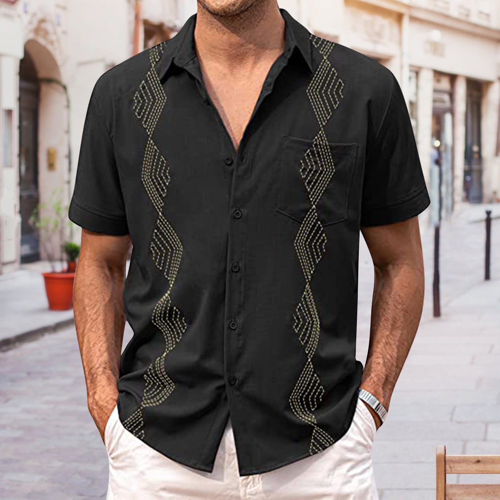 Men Shirts Summer Casual Loose Beach Embroidered Short Sleeve Classic Shirt  Shirt Streetwear