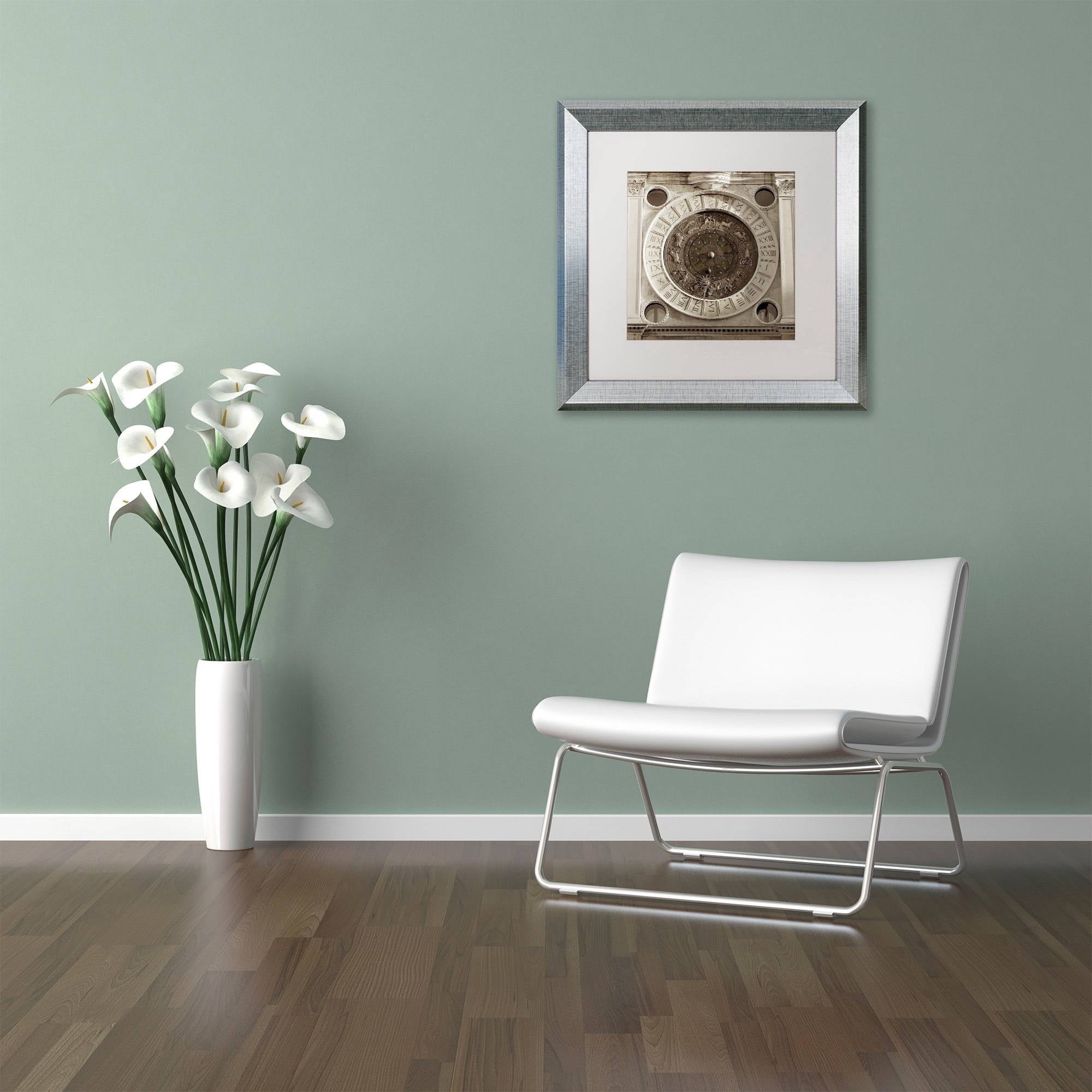 Trademark Fine Art "Il Grande Orologio IV" Canvas Art by Alan Blaustein, White Matte, Silver Frame