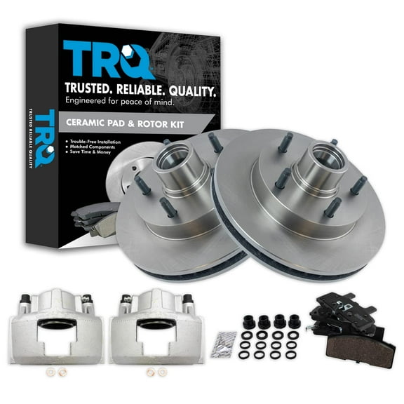 TRQ Front Brake Pad & Rotor Kit Brake Caliper Brake Pads Brake Rotor Ceramic Vented Fits Select 1994-1999 Dodge Ram 1500