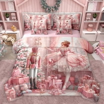 Homewish Cute Ballet Dancer 7pcs Bedding Comforter Set,Christmas Nutcracker Queen Bedding Sets,Pink Xmas Gifts Queen Sheet Sets for teens,Luxury Bedroom Decor Reversible