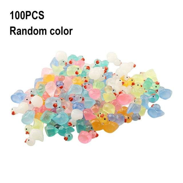 Assorted 100 Mini Canards en Caoutchouc - Figurines Miniatures Phosphorescentes en Résine