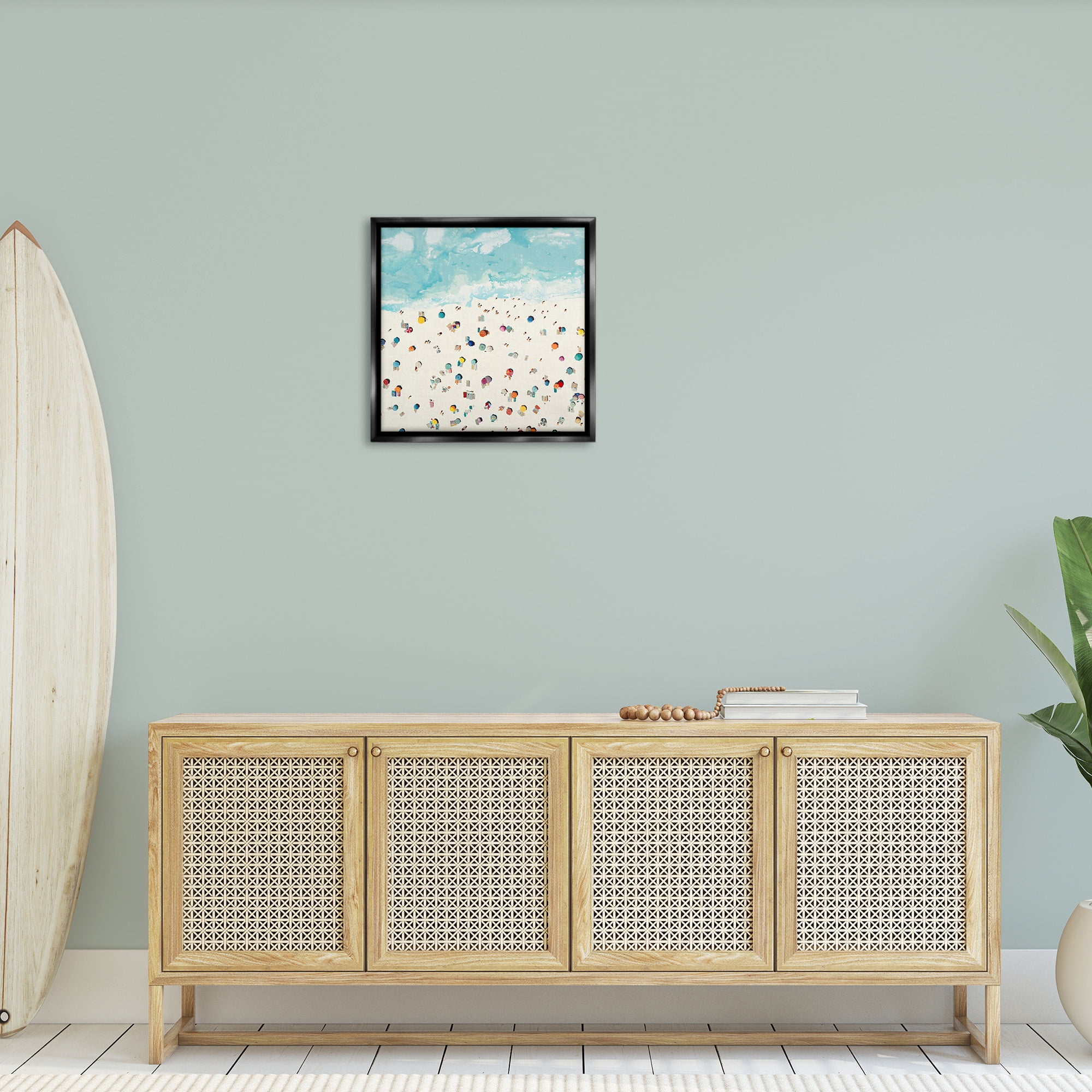 Stupell Industries Abstract People on Beach Nature Painting Black Floater Framed Canvas Art Print Wall Art, 25 x 25