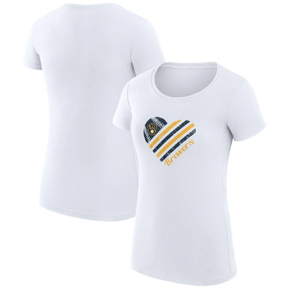 Women's G-III 4Her by Carl Banks  White Milwaukee Brewers Super-Slim Fit Lightweight Heart Graphic T-Shirt