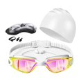 thumbnail image 1 of Juego de 5 gafas y gorro de natación para adultos (hombres y mujeres) Blanco, 1 of 8