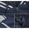 thumbnail image 3 of Men's Hooded Sweatshirt Two Tone Zip Up Sherpa Lined Fleece Varsity Jacket (Navy/Grey, XL), 3 of 3
