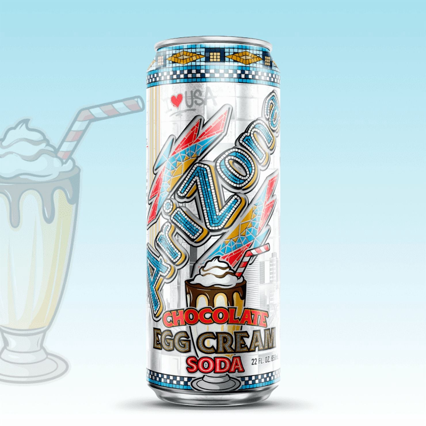 Arizona Chocolate Egg Cream Soda, Classic New York Style, 22 oz Cans (Pack of 12)