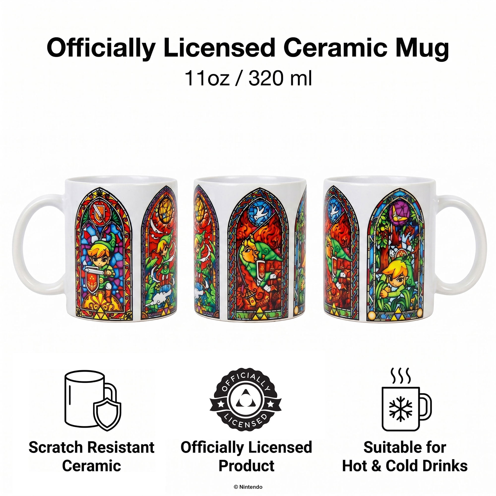 Pyramid America: The Legend of Zelda: Stained Glass - 11oz Ceramic Mug - Coffee-Tea, Microwave-Dishwasher Safe, Video Game Fan Collectible, Licensed