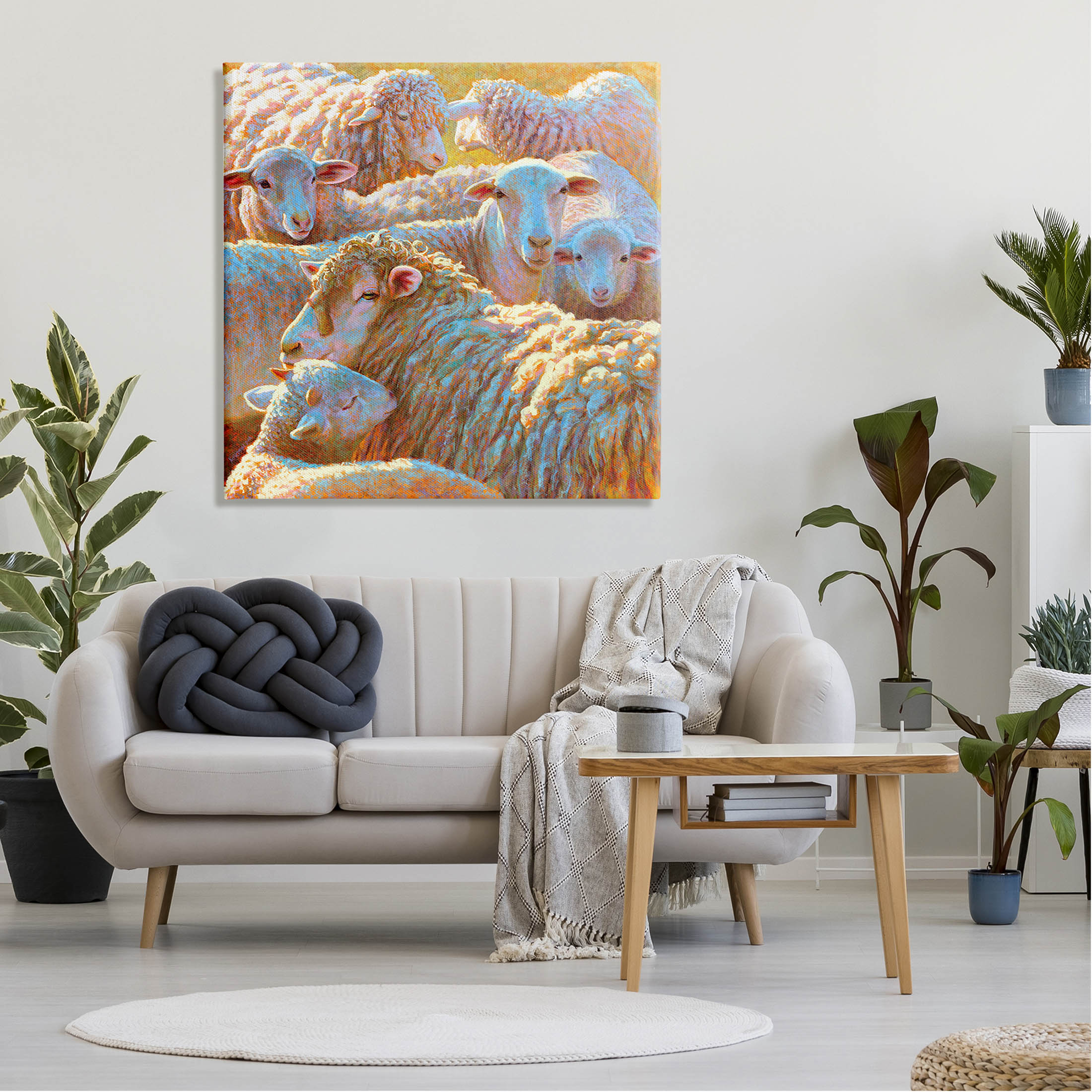 Sheep Herd Farm Animals Animals & Insects Painting Gallery Wrapped Canvas Print Wall Art