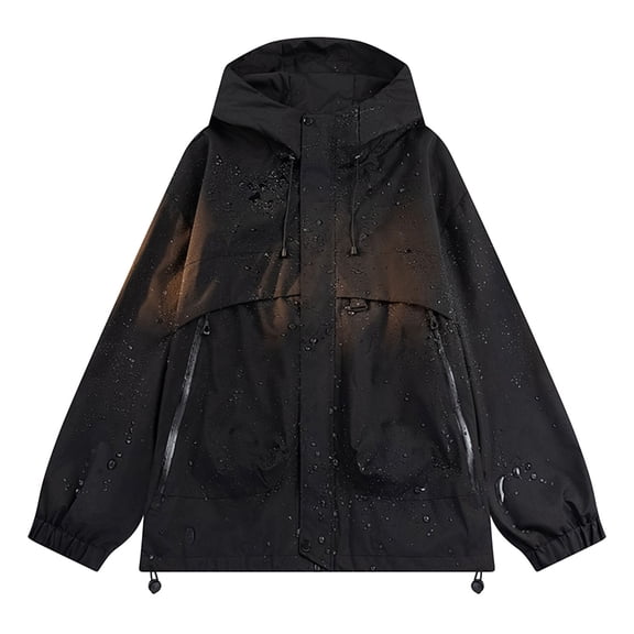 Men's Windbreakers Windbreaker Front-Zip Jacket Unisex Fashion Long Sleeves Hooded Solid Zipper Cardigan Outdoor Workwear Trench Coat Black 3XL