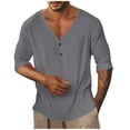 thumbnail image 2 of Men Fall Blouse Mineart Men Long Sleeve Henley Shirts Tops Loose V Neck Cotton Linen Casual Solid Color Shirts Lightweight Everyday Tops for Summer Fall Outdoor, 2 of 5