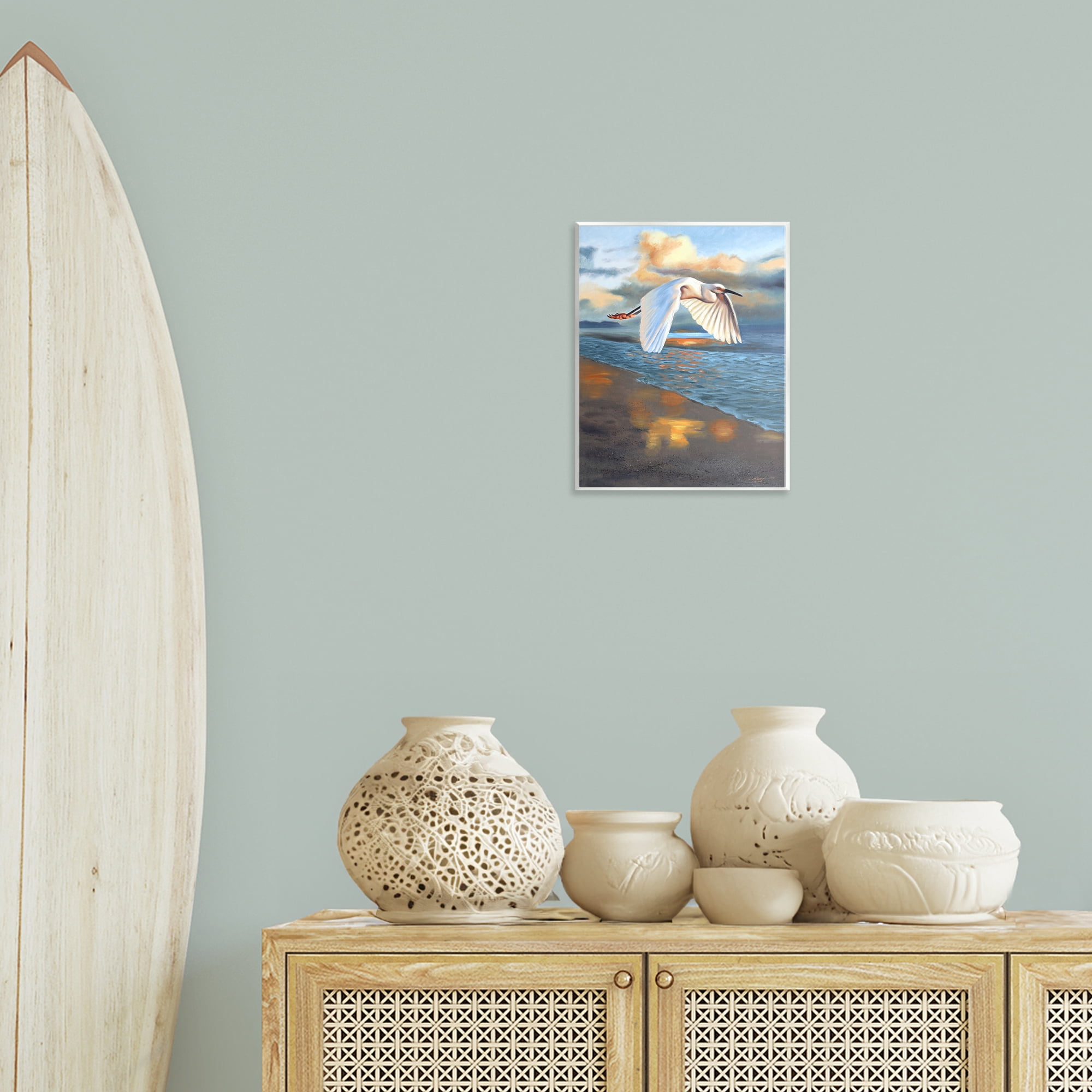 Stupell Industries Egret Wingspan over Beach Landscape Painting Unframed Art Print Wall Art, 11 x 14