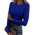 thumbnail image 3 of Womens Long Sleeve Stretch Crewneck Ribbed T-Shirt Slim Fit Casual Basic Tops Dark Blue S, 3 of 6