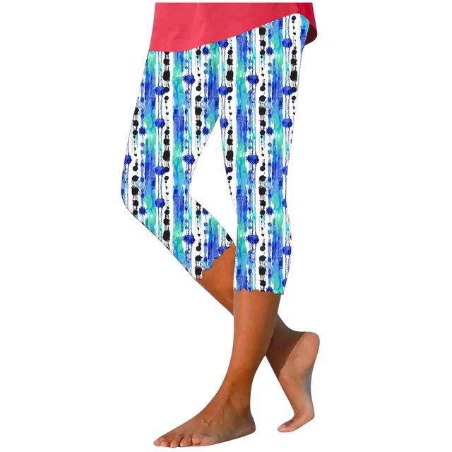 Pantalones de Yoga de Verano para Mujeres Ligeros de Alta Cintura de Impresión Capris, Pantalones de Gimnasio Y Entrenamiento de Ajuste Delgado con Cintura Elástica para Yoga, Correr