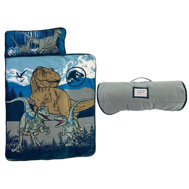Alfombrilla de siesta para niños pequeños Jurassic World, 60 x 115 cm, con almohada y manta