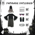 thumbnail image 3 of Grim Reaper Halloween Costume for Kids, Glowing Red Eye Phantom Outfit with Scythe & Gloves for 10-12 Years, 3 of 6