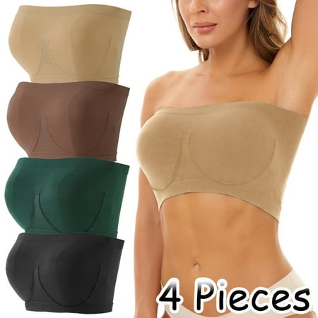 

〖TOTO〗Tube Tops For Women 4 Pieces Sports Bras For Women Plus Size Strapless Bra Bandeau Tube Padded Top Stretchy Yoga Fitness Bra