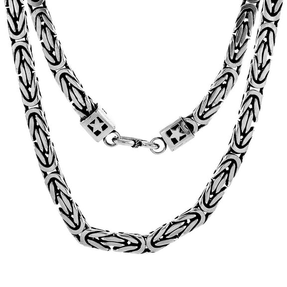 925 Sterling Silver Solid Italian Square Byzantine Chain Necklace 7mm