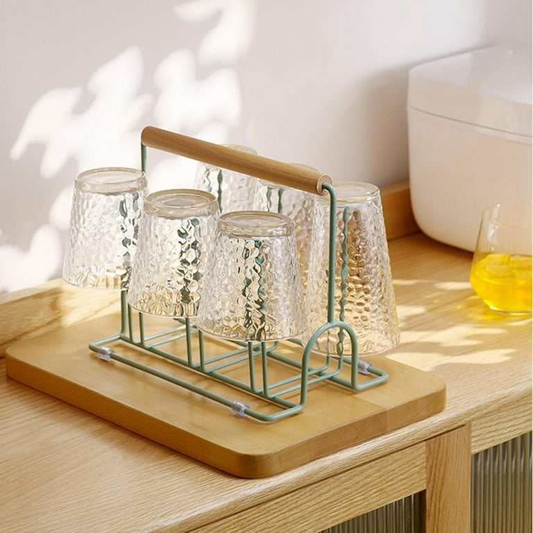 Marbrasse Retractable Cup Drying Rack, Drinking Glass and Sports Bottle Drainer Stand, Plastic Bag Dryer and Mug Tree with Non-Slip Bottom for Kitchen