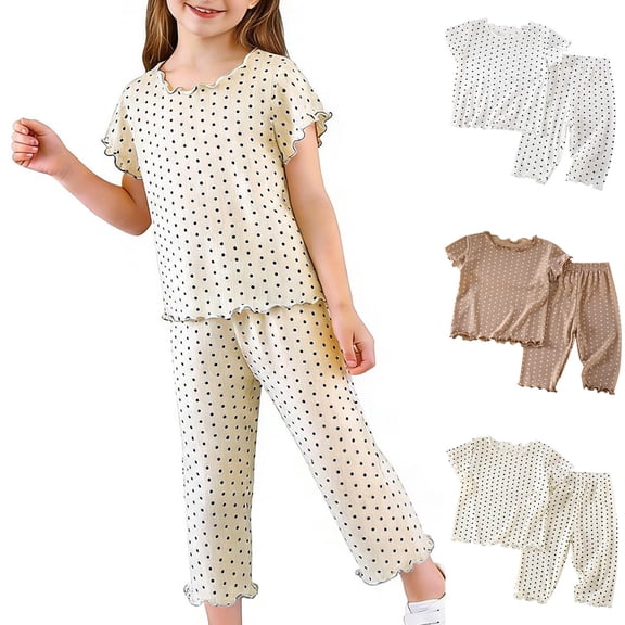 Bovxnpu Girls' Pant Sets Girls Outfits Sets Short Sleeve Crew Neck Graphic Top and Capris Pants Sets Summer 2 Piece Outfits