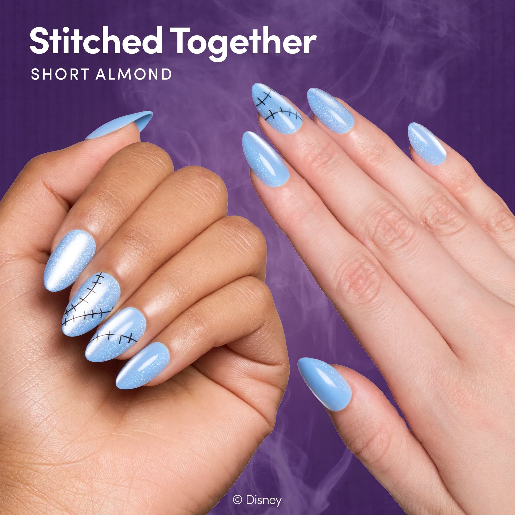 DIGI by Glamnetic x Nightmare Before Christmas Short Almond Press-on Nails, Stitched Together, 24 Pieces