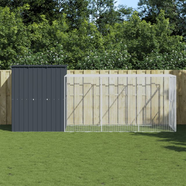 vidaXL Cage à Poules avec Rangée Anthracite 165x455x181 cm Acier Galvanisé
