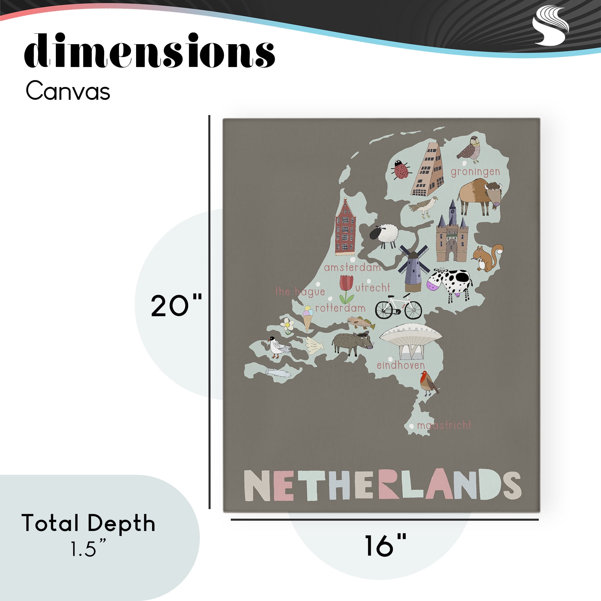 Kid's Map of Netherlands Canvas Wall Art, design by Carla Daly