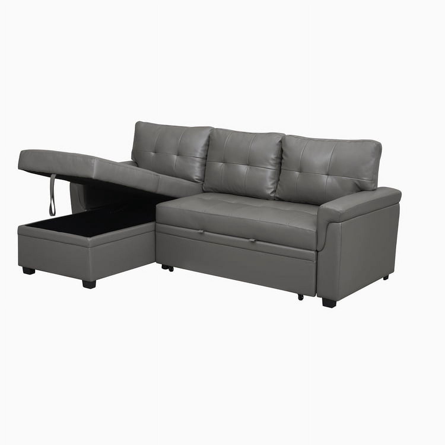 78 in. W Convertible Sleeper Sectional Sofa, L Shaped Couch for Small Space Living Room, Storage Chaise, L Shaped Pull Out Sofa - Gray,Air Leather