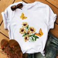 thumbnail image 1 of T-shirt Femme Imprimé Mode Fleur Papillon Manches Courtes Décontracté Haut Graphique, 1 of 7