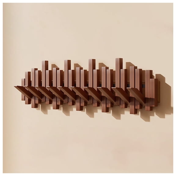 Hardwood Wall Mounted Piano Coat Rack| Flip Down Wall Hook Rack 8 Hooks|Heavy Duty Coat Hooks.Made of Black Walnut.Wall Art