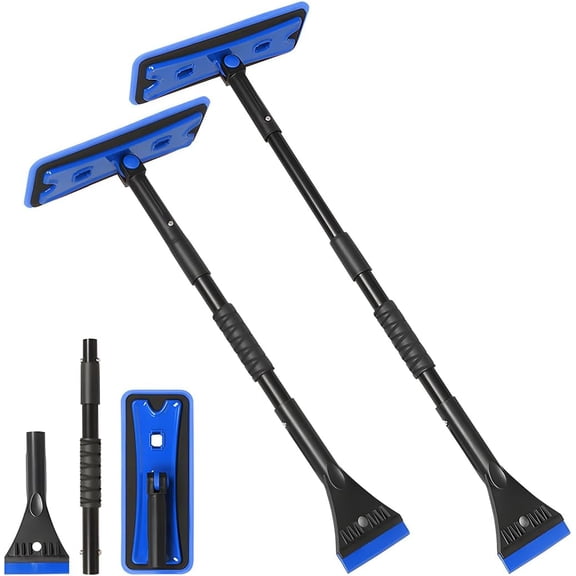 36" Car 3-in-1 Snow Brush, Detachable & Extendable Ice Scraper with Wide Foam Head & Ergonomic Grip, Lightweight Aluminum Snow Removal Tools Windshield & Paint Safe Shovel for Vehicle (Blue)