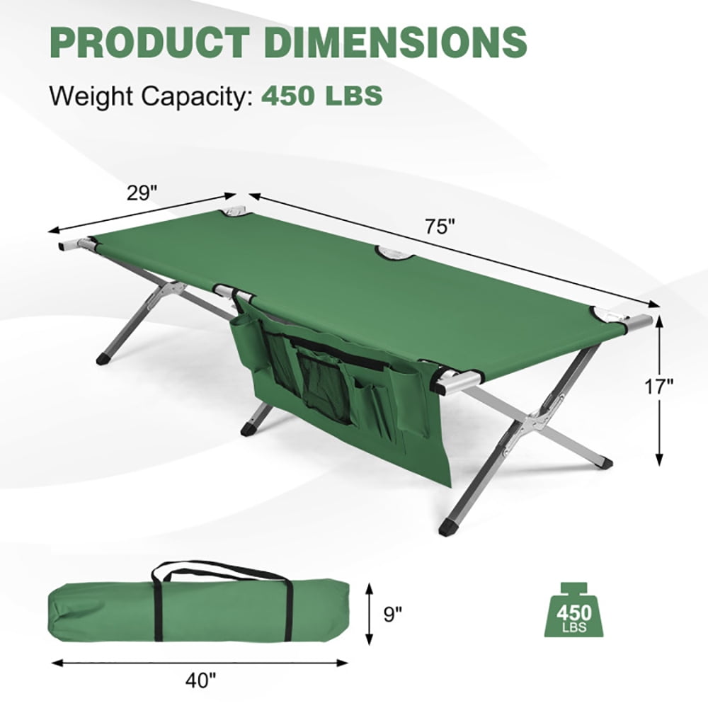 Aimee Lii Folding Camping Cot Heavy-duty Camp Bed with Carry Bag, Folding Sleeping Cot for Camping, Green