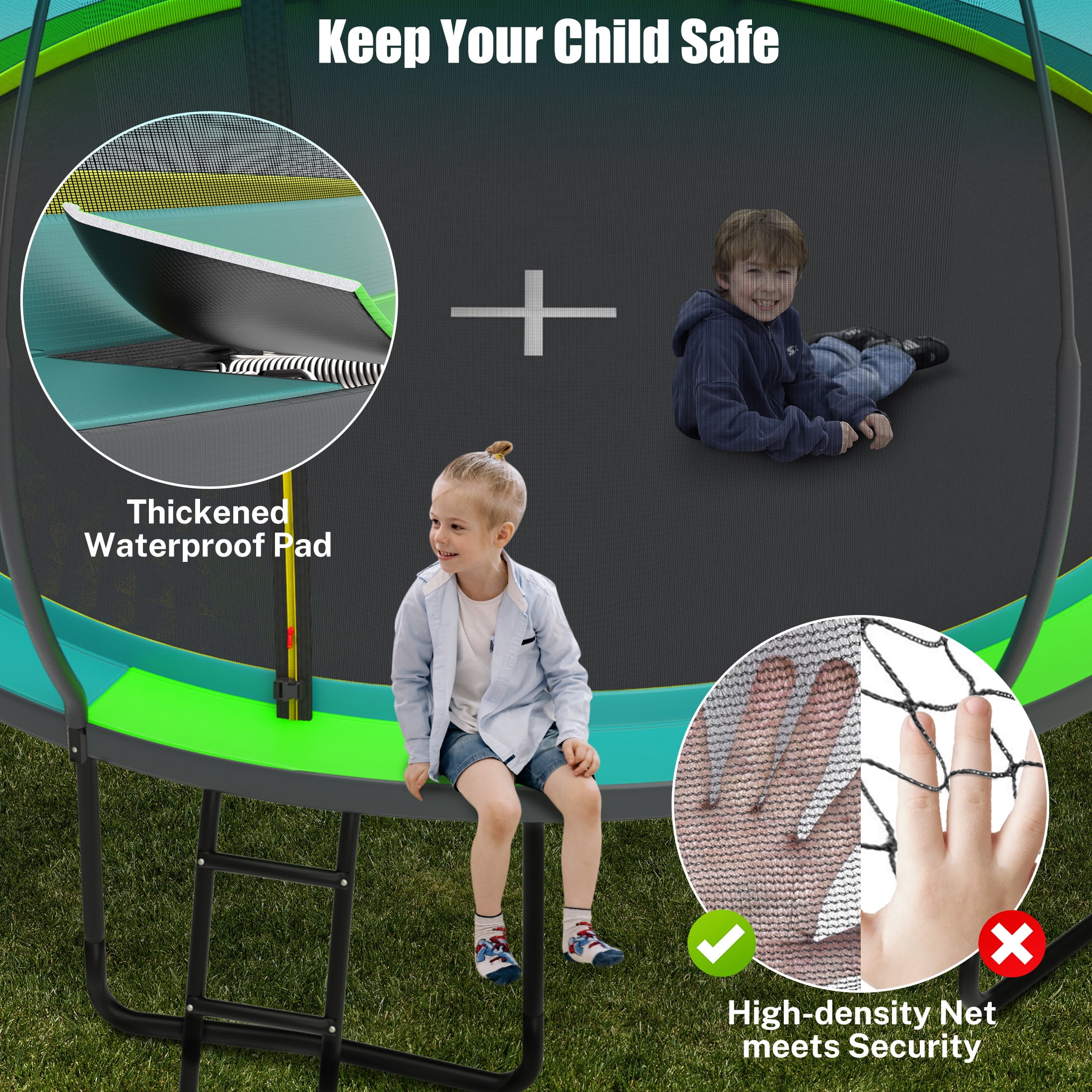14 Ft Trampoline for Kids and Adults, Outdoor Trampoline with Fiberglass Rods and Smart Zipper System Zero Gaps, Segmart Recreational Trampoline with Enclosure Net, 880LBS Heavy Duty Trampoline