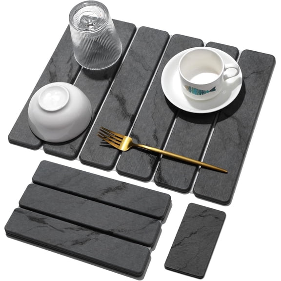 2 PCS Large Stone Dish Drying ,Marbled Water Absorbing Diatomaceous Earth Drying Pad for Countertop Bottles Utensils Cups(Gold White 24"x16"&8"x4")