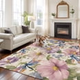 thumbnail image 2 of Vintage Flowers Area Rugs 8'x10', Washable Small Throw Rugs for Living Room Patio, Spring Watercolor Floral Dragonflies Beige Indoor Outdoor Rug Non-Slip Low Pile Carpet Runner Reversible Floor Mats, 2 of 8