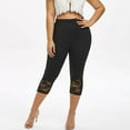 thumbnail image 4 of Capri Leggings for Women Plus Size Solid Lace Patchwork Elastic Waist Casual Ankle Length Legging Black L, 4 of 7