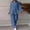 Blue, variant on Womens Fashion New Spring/Summer Solid Color V-Neck Casual Long Sleeve Pocket Wide Leg Pantsuit Sleek Casual Wear