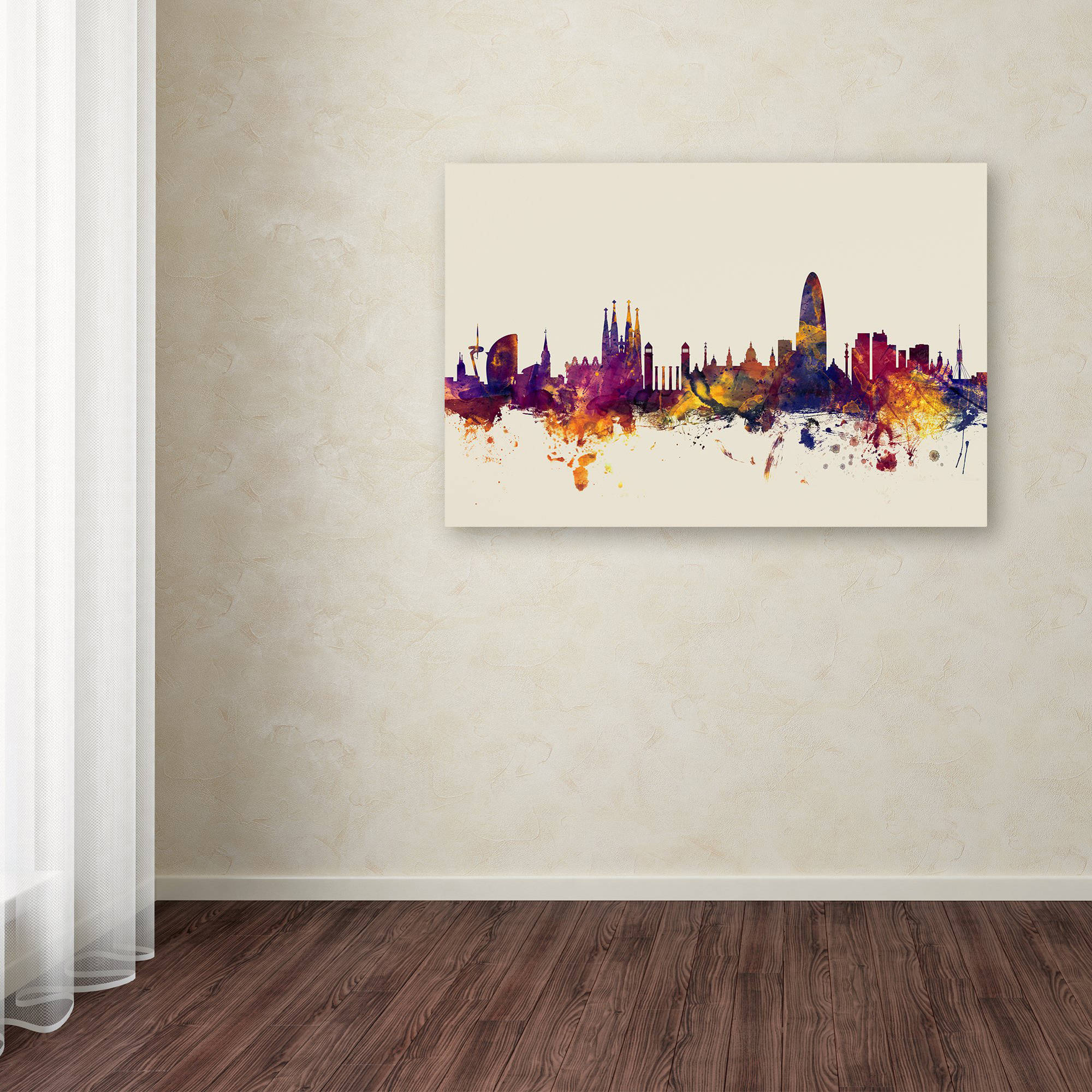 Trademark Fine Art "Barcelona Spain Skyline" Canvas Art by Michael Tompsett