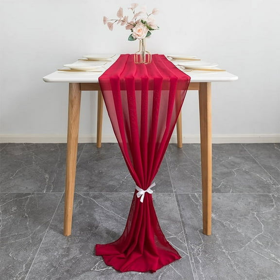 Namzi 1Pack Chiffon Table Runner 28.3*120 Inch Long Table Runners for Party Wedding Fall Decorations-Wine Red