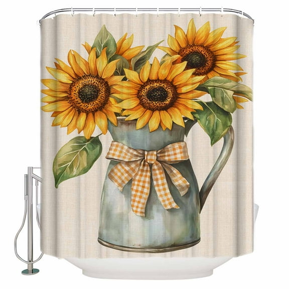 Small Stall Shower Curtain 48x72 Inch Narrow Half Size Sunflower Bow Bath Curtains Bathroom Decor Vintage Farm Plant Watercolor Plaid Waterproof Fabric Shower Curtain Set with Hooks 48 Inch