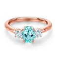 thumbnail image 3 of Gem Stone King 18K Rose Gold Plated Silver Blue Apatite and Sky Blue Aquamarine Engagement Ring for Women | 1.16 Cttw | Oval 7X5MM | Gemstone Birthstone | Size 7, 3 of 6
