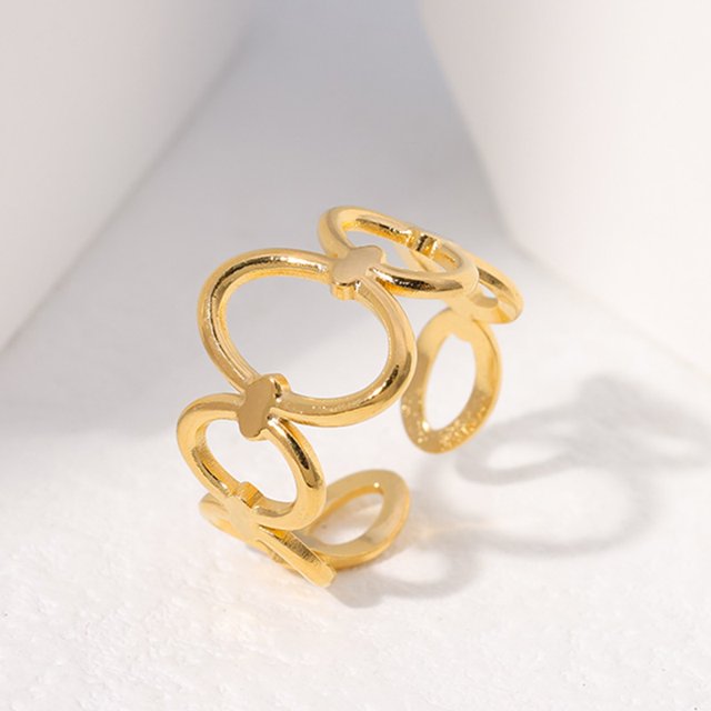 Anillos de acero inoxidable a la moda para mujer, anillo de dedo ajustable con corazón de flores, joyería de fiesta a la moda, anillo abierto estético geométrico Dengxun unisex