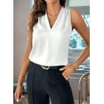 thumbnail image 2 of Womens Pleated Tank Tops V Neck Casual Sleeveless Blouses Summer Basic Vest Shirt White M, 2 of 4