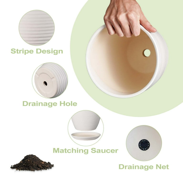 EPFamily 12 Inch Matte White Ceramic Planter with Drainage Hole and Saucer   Large Round Flower Pot for Indoor Plants, Fiddle Leaf Fig, Housewarming  ...