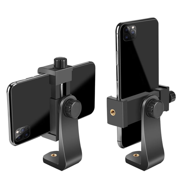 SharingMoment Soporte Premium para Smartphone/Adaptador de Montaje en Trípode Vertical y Horizontal Soporte Giratorio con Tornillo de 1/4 de Pulgada/Clip Ajustable para iPhone, teléfono Celular Androi