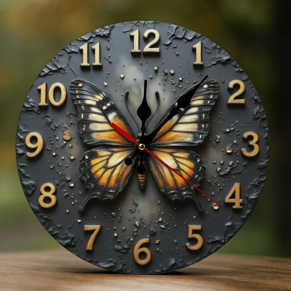 Wall Clock Decorative - Retro Butterfly Print 2D Vintage Wall Clocks Battery Operated Silent Non-Ticking for Bedroom, Living Room, Kitchen, Office, Classroom, 10 Inch