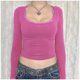 thumbnail image 3 of Camiseta corta de manga larga con botones y cuello de encaje para mujer - Color liso, dos bolsillos, informal/trabajo/fiesta, 3 of 7