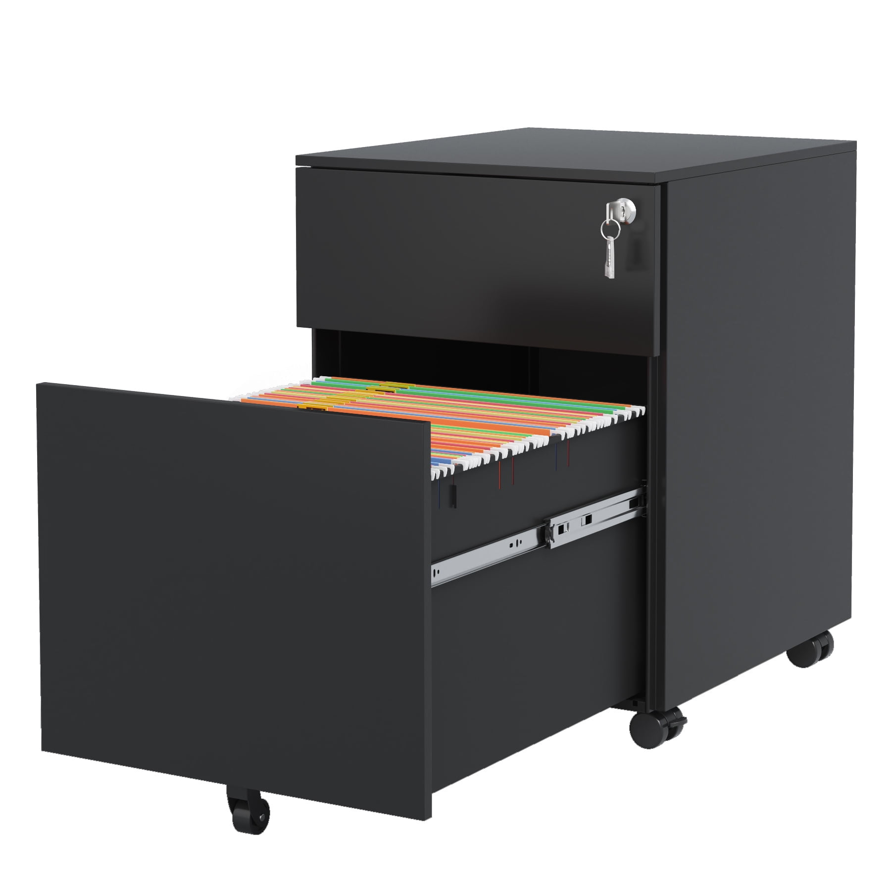 DSstyles Mobile File Cabinet With Lock Wheels For Legal/Letter/A4 Size 2 Drawer Steel File Cabinet For School Office Living Room