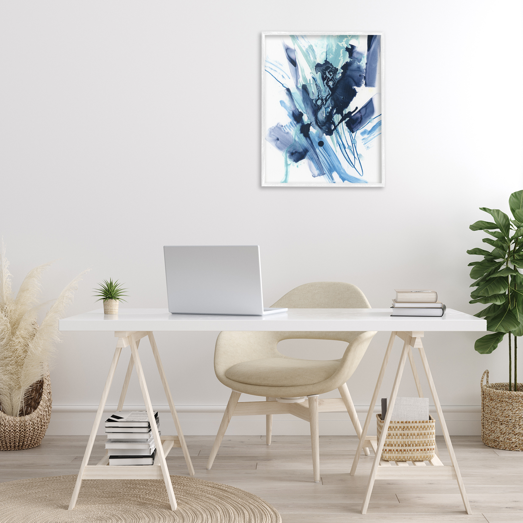 Stupell Industries Restless Blue Splash Abstract Painting White Framed Art Print Wall Art, 24 x 30