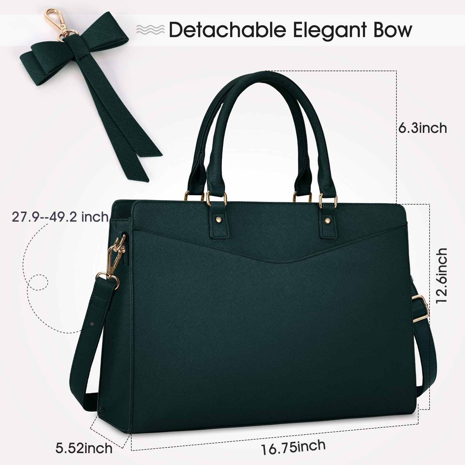 RAINSMORE Laptop Bag for Women 15.6 Inch PU Tote Bag Business Office Work Bag Waterproof Briefcase Computer Tote Lightweight Handbag Shoulder,Dark Green